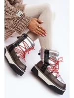 Śniegowce Damskie Na Grubej Podeszwie Wegańskie D.Franklin DFSH371006 Srebrne