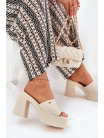 Damskie Klapki Z Eko Skóry Na Słupku I Platformie Jasnobeżowe Tamirella