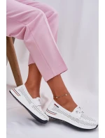 Skórzane Półbuty Damskie Na Platformie Białe Violeth