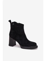 Zamszowe Skórzane Botki Damskie Na Słupku Vinceza 91142 Czarne
