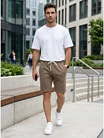 Pánske teplákové šortky so šnúrkou, tmavo béžové, FashionStreet SX2624 Pánske teplákové šortky so šnúrkou, tmavo béžové, FashionStreet SX2624