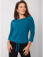 Dámska voľná blúzka v morskej farbe so zaväzovaním v spodnej časti (4691)