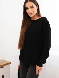 Dámsky viskózový sveter s dlhým rukávom a bočným rozparkom čierny