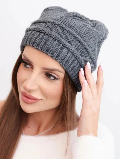 Dámska zimná čiapka z vlny a s pleteným vzorom K428 graphite