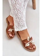 Klapki Z Ozdobą Skóra Naturalna Zazoo 3574/Z Camel