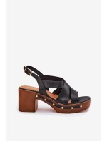 Skórzane Sandały Na Słupku Zazoo 1081 Czarne