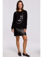 B167 Sveter s potlačou na prednej strane - čierny B167 Sveter s potlačou na prednej strane - čierny