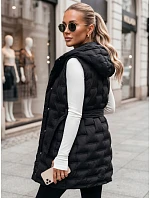 Dámska prešívaná vesta s kapucňou a opaskom, čierna, FashionStreet TY5903 Dámska prešívaná vesta s kapucňou a opaskom, čierna, FashionStreet TY5903