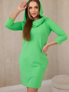 Šaty s kapucňou a vreckami svetlozelené