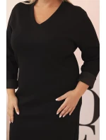 Dámske Plus veľkosť sukne maslo V-neck s rukávmi čierna