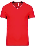 Kariban K 374 Pánske tričko z piké s výstrihom do V 20.K374 červená/námornícka modrá/biela