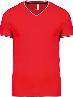 Kariban K 374 Pánske tričko z piké s výstrihom do V 20.K374 červená/námornícka modrá/biela