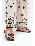 Połyskujące Sandały Damskie Z Ozdobą Płaskie Różowe Złoto Russona