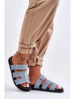 Damskie Klapki Materiałowe Na Rzep Niebieskie Lamirose