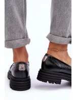 Półbuty Loafersy Damskie Skórzane Na Płaskim Obcasie Czarne Elkiza