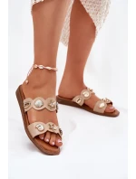 Klapki Damskie Ze Złotymi Przypinkami Beżowe Jenoriela