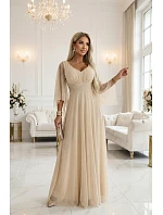 Dlhé ľahké trblietavé šaty 655-4 béžová - Numoco