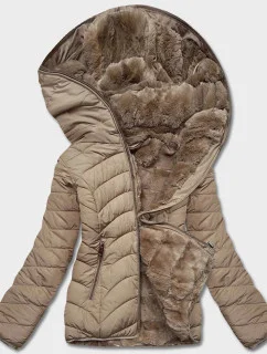 Béžová krátka obojstranná dámska zimná bunda (2M-21507)