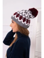 Dámska čiapka Laila K283 tmavo šedá+biela+bordeaux Dámska čiapka Laila K283 tmavo šedá+biela+bordeaux