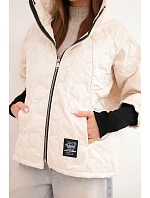 Dámska jarná prešívaná bunda s ozdobným potlačou a zipsom svetlo béžová