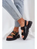 Eko Skórzane Sandały Z Klamrami Czarne Vulinea