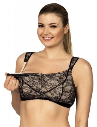 Dámska podprsenka mama 3089 Čierna s béžovou - LupoLine Dámska podprsenka mama 3089 Čierna s béžovou - LupoLine