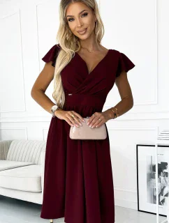 425-4 MATILDE Šaty s výstrihom a krátkymi rukávmi - Bordeaux