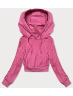 Krátka ružová tepláková mikina s kapucňou (8B939-19) Krátka ružová tepláková mikina s kapucňou (8B939-19)