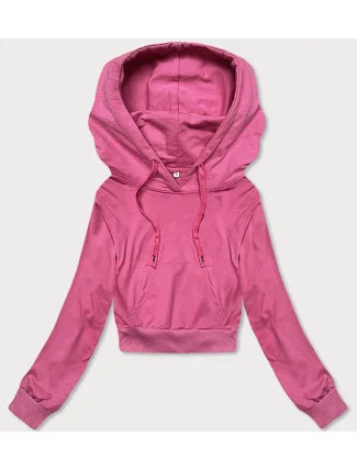 Krátka ružová tepláková mikina s kapucňou (8B939-19) Krátka ružová tepláková mikina s kapucňou (8B939-19)
