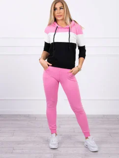 Farebná pruhovaná súprava svetloružová+ecru