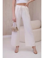 Viskózové nohavice so širokými nohavicami svetlo béžovej farby