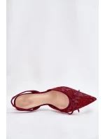 Koronkowe Szpilki Z Odkrytą Piętą Bordowe Annivirae