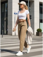 Dámske džínsy s opaskom mom fit tmavo béžové FashionStreet UY2878 Dámske džínsy s opaskom mom fit tmavo béžové FashionStreet UY2878