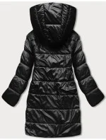 Čierno-béžová preložená obálková dámska bunda s kapucňou (R8040)