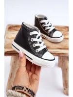 Dziecięce Skórzane Wysokie Trampki Czarno-Białe Marney