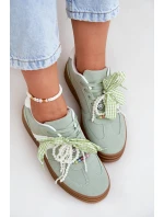 Sneakersy Damskie Na Platformie Z Ozdobami Zielone Vinness
