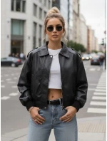 Dámska kožená bunda bomber black FashionStreet TY5566