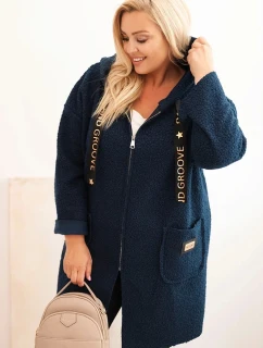 Dámske Plus veľkosť Faux Shearling kabát s kapucňou a vreckami Blue