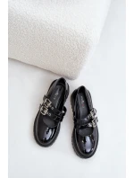 Półbuty Damskie Z Paskami Lakierowane Czarne Terione