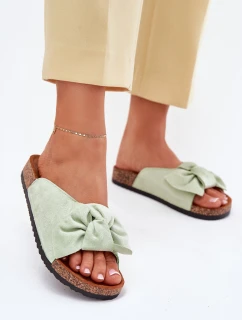 Klapki Damskie Na Korkowej Podeszwie Kokardką Miętowe Seressa