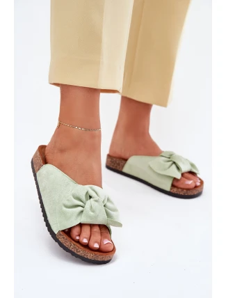 Klapki Damskie Na Korkowej Podeszwie Kokardką Miętowe Seressa