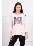 Blúzka s 3D grafikou plameniaka púdrovo ružová Blúzka s 3D grafikou plameniaka púdrovo ružová