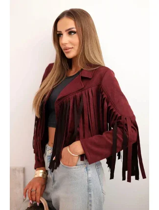 Dámska semišová bunda so strapcami bordová