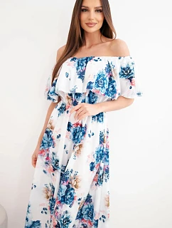 Dámske viskózové šaty Carmen s kvetinovým vzorom denim