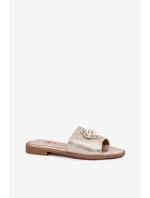 Klapki Damskie Na Płaskim Obcasie Z Ozdobnym Detalem S.Barski KV51-087 Złote