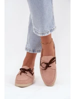 Półbuty Mokasyny Damskie Z Wiązaniem Jasnoróżowe Calivra