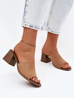 Dámske semišové kožené papuče na podpätku Zazoo 40519 dark beige