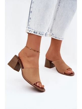 Dámske semišové kožené papuče na podpätku Zazoo 40519 dark beige Dámske semišové kožené papuče na podpätku Zazoo 40519 dark beige