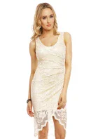 Spoločenské šaty MAYAADI Deluxe krajkové s asymetrickou sukňou krémové - Béžová - MAYAADI