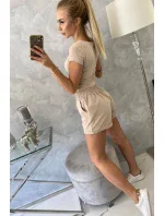 Bavlnená súprava so šortkami béžová